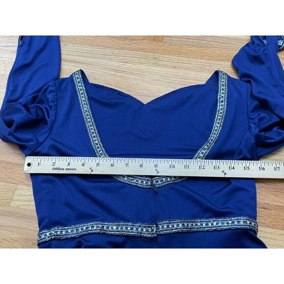 Victoria Royal Women's Dress Evening Gown Maxi Rhinestone Waist 2 Vintage Blue - Picture 5 of 7